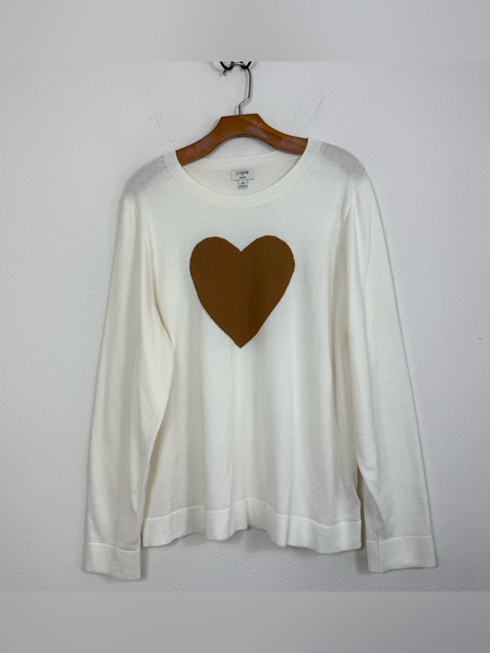 J. Crew Teddie Crewneck Heart Cotton Sweater Sz 2X